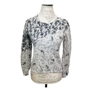 Sarah Spencer Gray Floral Print Lambswool & Angora Rabbit Hair Blend Sweater